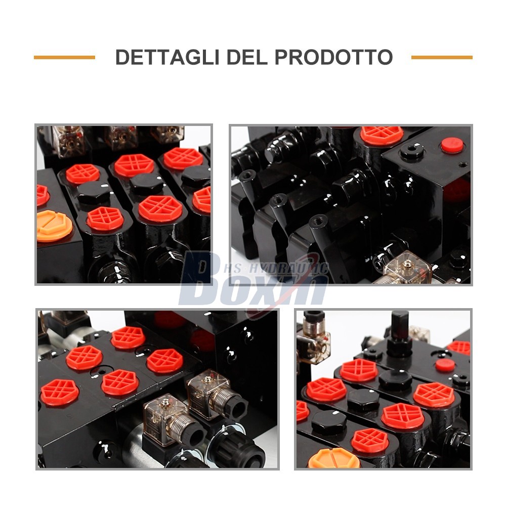 Solenoid Operated 6 Spool Hydraulic Sectional Valve DCV100E DCV58